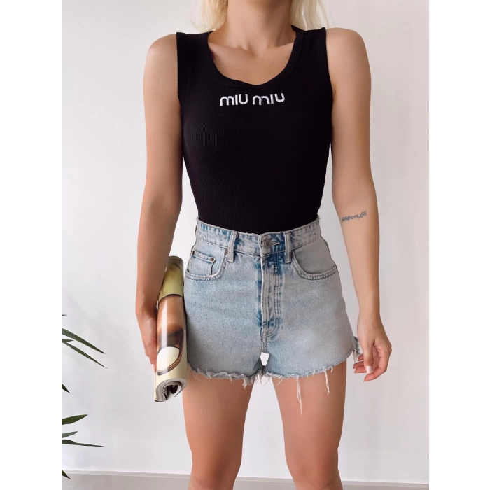 Miu Miu Kaşkorse Crop Atlet-SİYAH