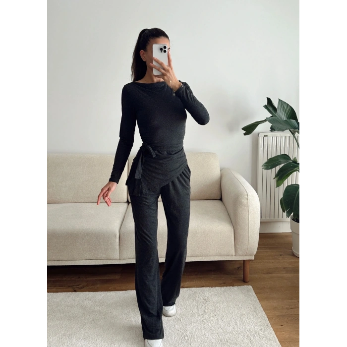 Modal Bel Kuşak İkili Takım - FÜME