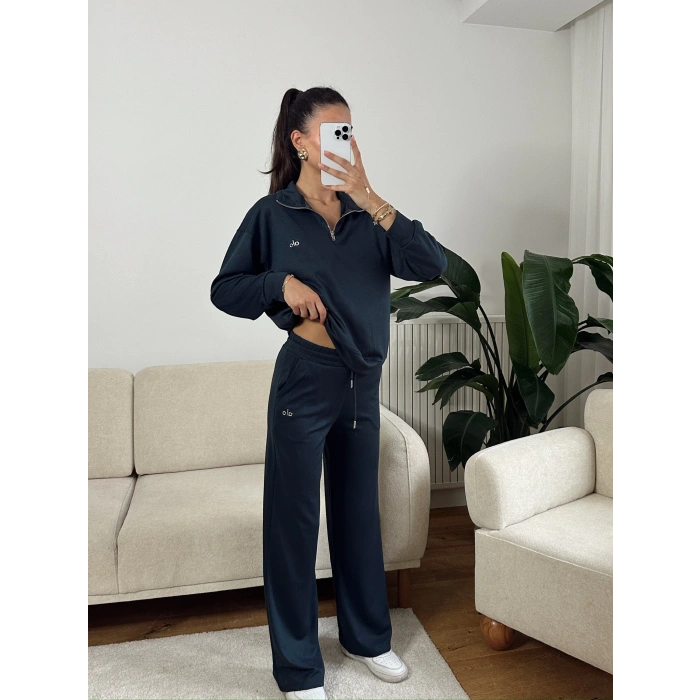 Modal Fermuar Sweat & Pantolon Takım - FÜME