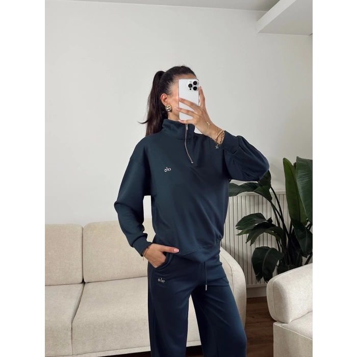 Modal Fermuar Sweat & Pantolon Takım - FÜME
