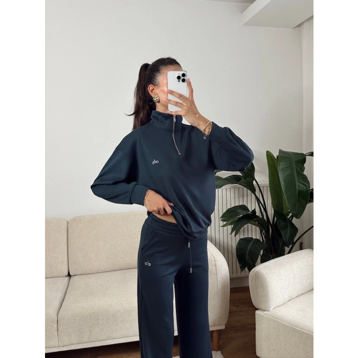 Modal Fermuar Sweat & Pantolon Takım - FÜME
