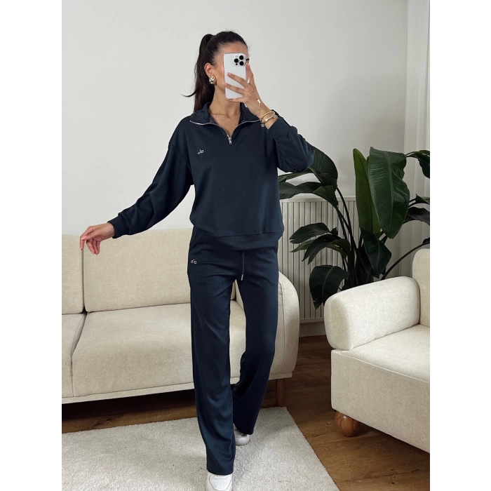 Modal Fermuar Sweat & Pantolon Takım - FÜME