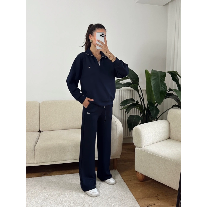 Modal Fermuar Sweat & Pantolon Takım - LACİVERT