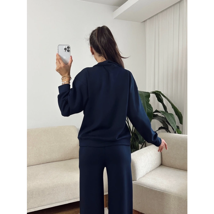 Modal Fermuar Sweat & Pantolon Takım - LACİVERT
