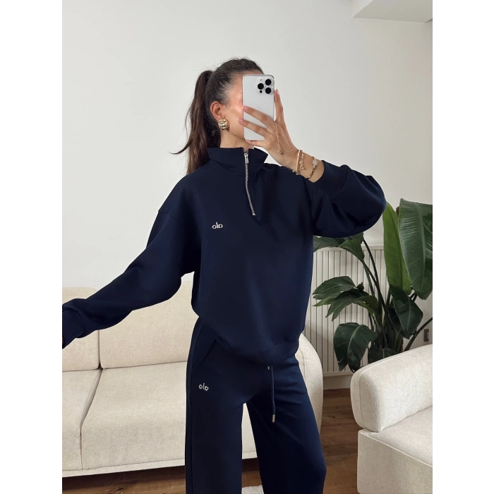 Modal Fermuar Sweat & Pantolon Takım - LACİVERT