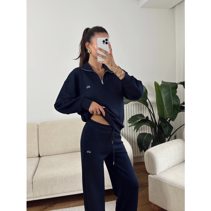Modal Fermuar Sweat & Pantolon Takım - LACİVERT