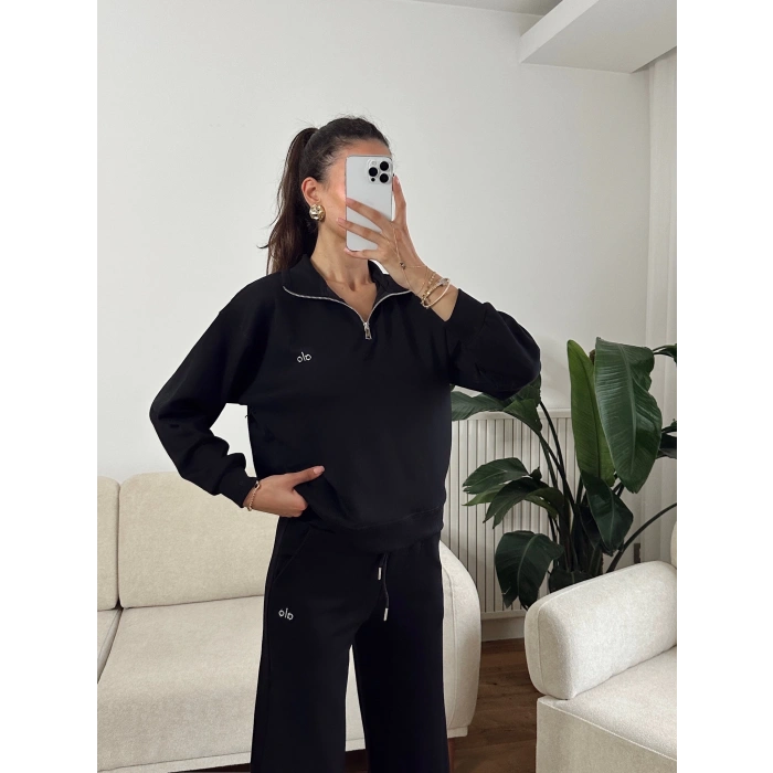 Modal Fermuar Sweat & Pantolon Takım - SİYAH