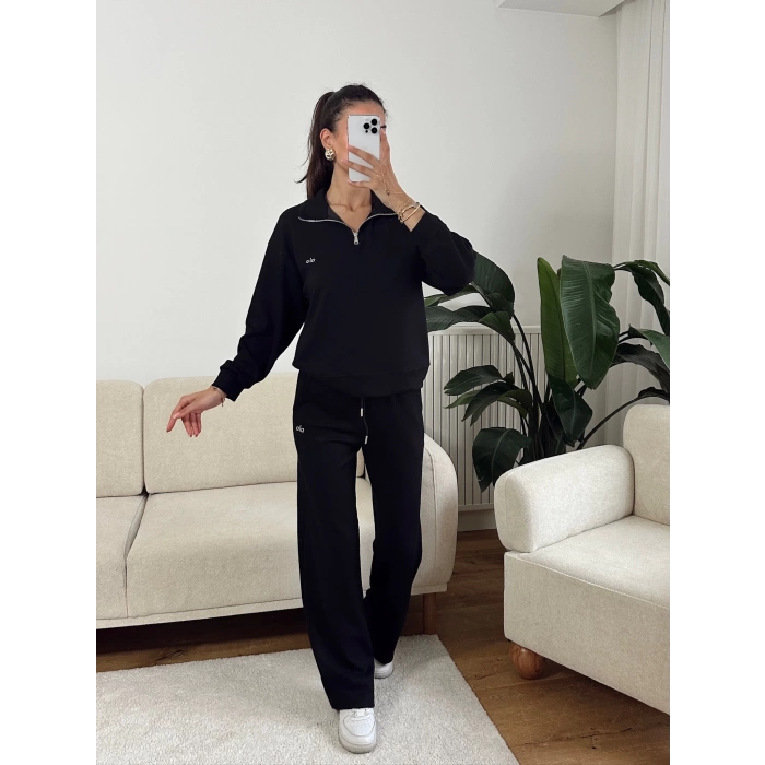 Modal Fermuar Sweat & Pantolon Takım - SİYAH