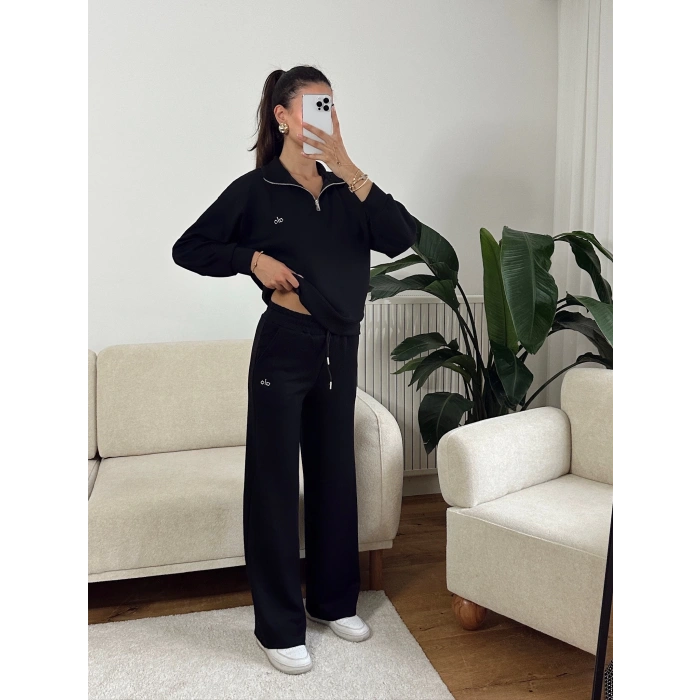 Modal Fermuar Sweat & Pantolon Takım - SİYAH