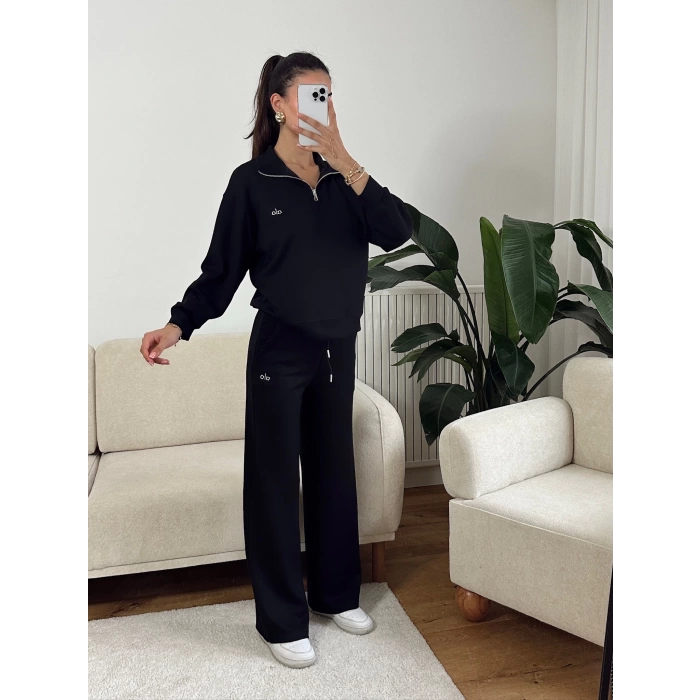Modal Fermuar Sweat & Pantolon Takım - SİYAH