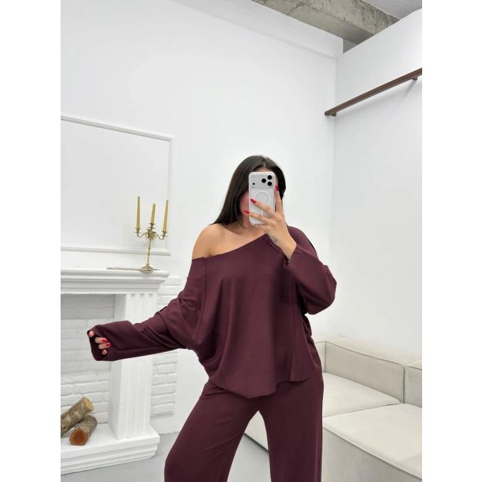 Modal Kayık Yaka Takım - BORDO