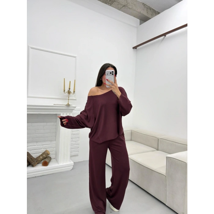 Modal Kayık Yaka Takım - BORDO