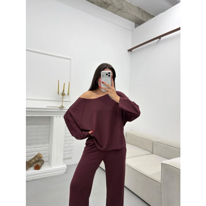 Modal Kayık Yaka Takım - BORDO