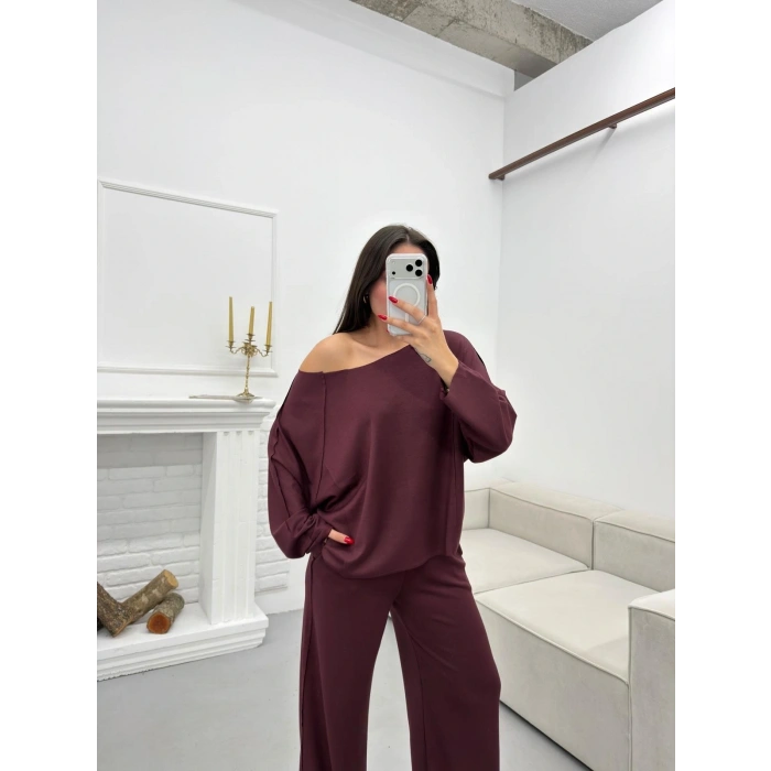 Modal Kayık Yaka Takım - BORDO