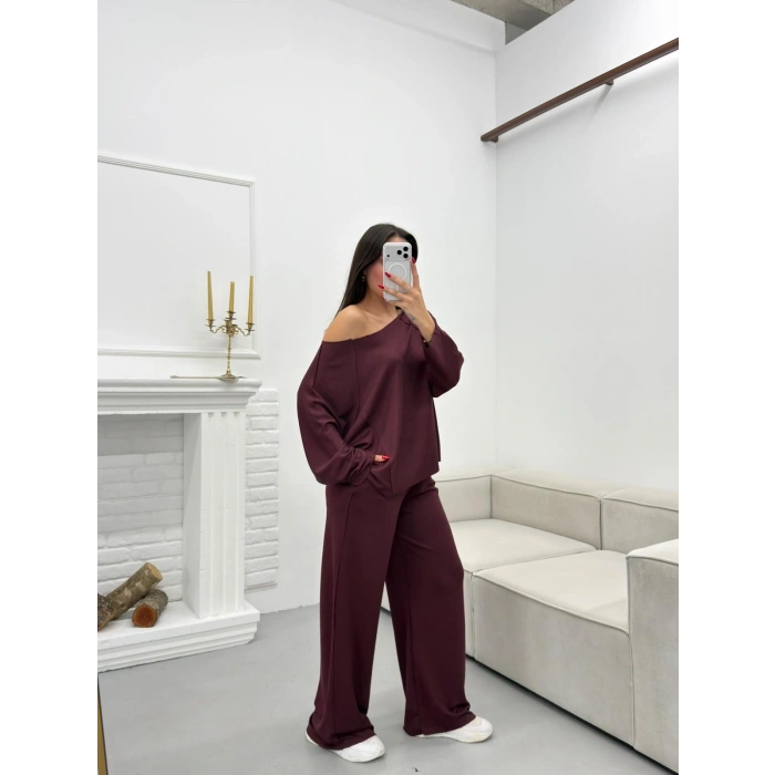 Modal Kayık Yaka Takım - BORDO