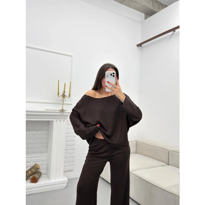 Modal Kayık Yaka Takım - KAHVE