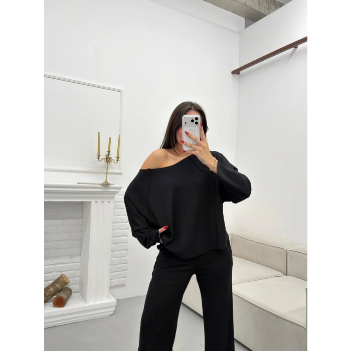 Modal Kayık Yaka Takım - SİYAH