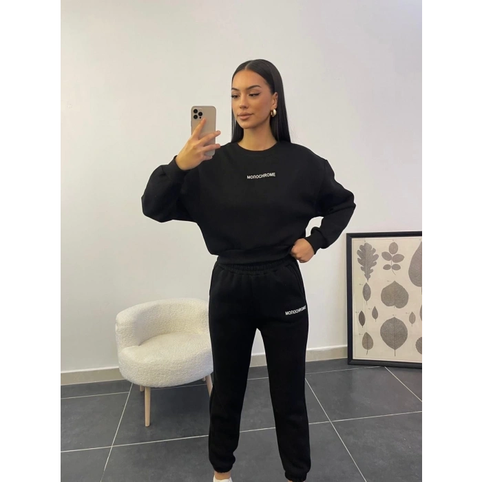 Monochrome Üç İplik Eşofman Takımı - SİYAH