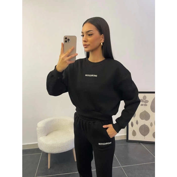 Monochrome Üç İplik Eşofman Takımı - SİYAH