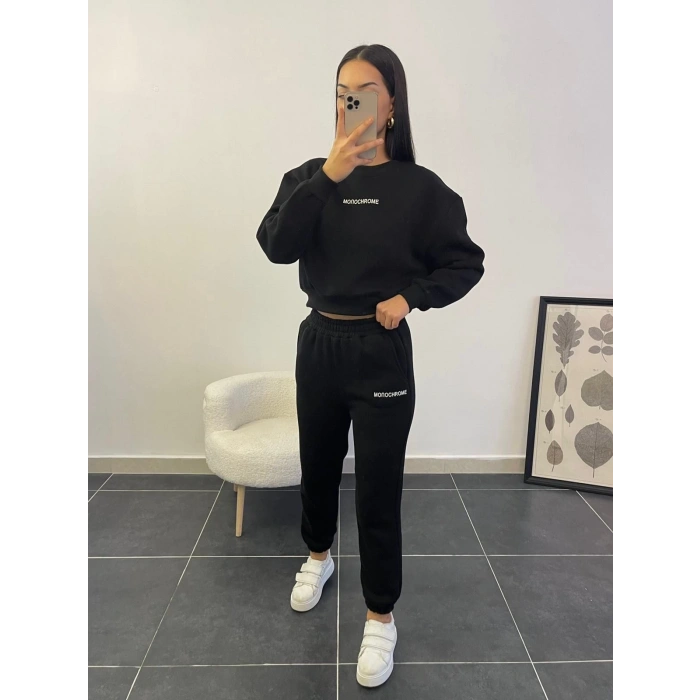 Monochrome Üç İplik Eşofman Takımı - SİYAH