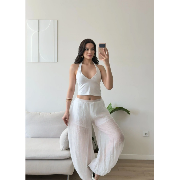 Müslin Balon Pantolon - BEYAZ