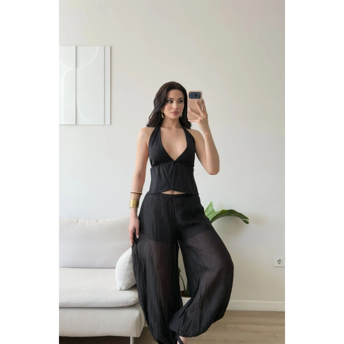 Müslin Balon Pantolon - SİYAH