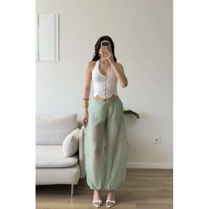 Müslin Balon Pantolon - YEŞİL