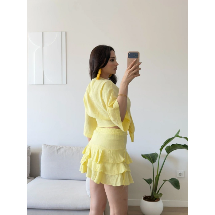 Müslin Kimono Etekli Takım - SARI