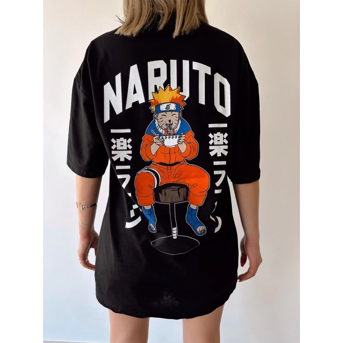 Naruto Sırt Baskı Unisex Oversize T-shirt-SİYAH