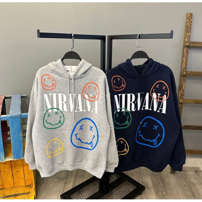 Nirvana Unisex Kapüşonlu Oversize Sweat-GRİ