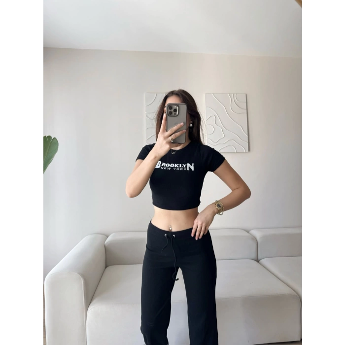 NY Crop & Pantolon Takım - SİYAH
