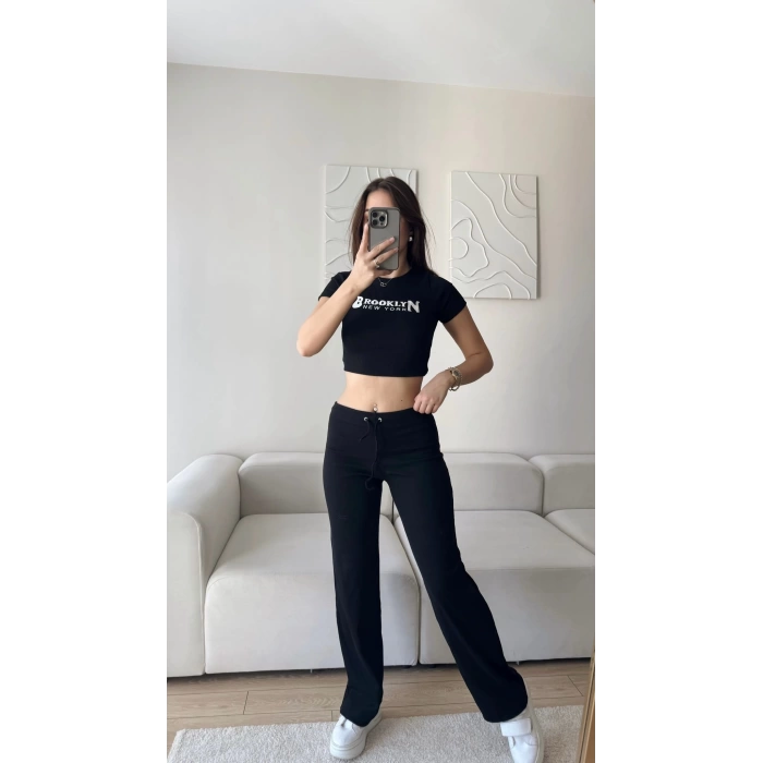 NY Crop & Pantolon Takım - SİYAH