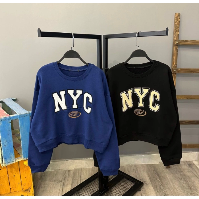 Nyc Crop Sweat-MAVİ