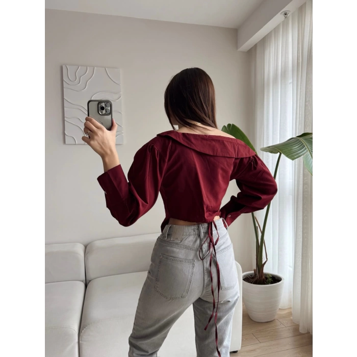 Omuz Açık Asimetrik Gömlek - BORDO