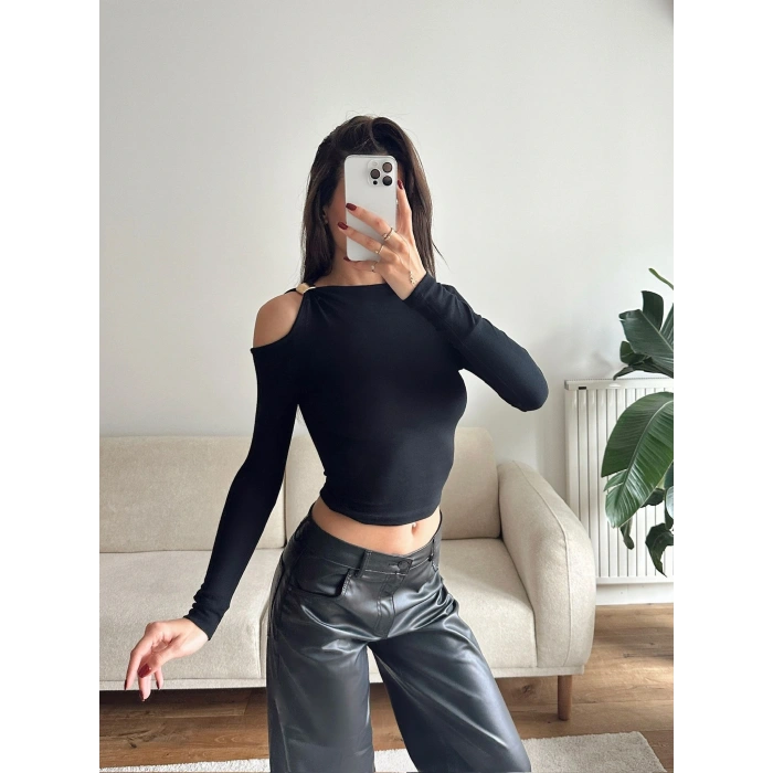 Omuz Aksesuar Crop - SİYAH