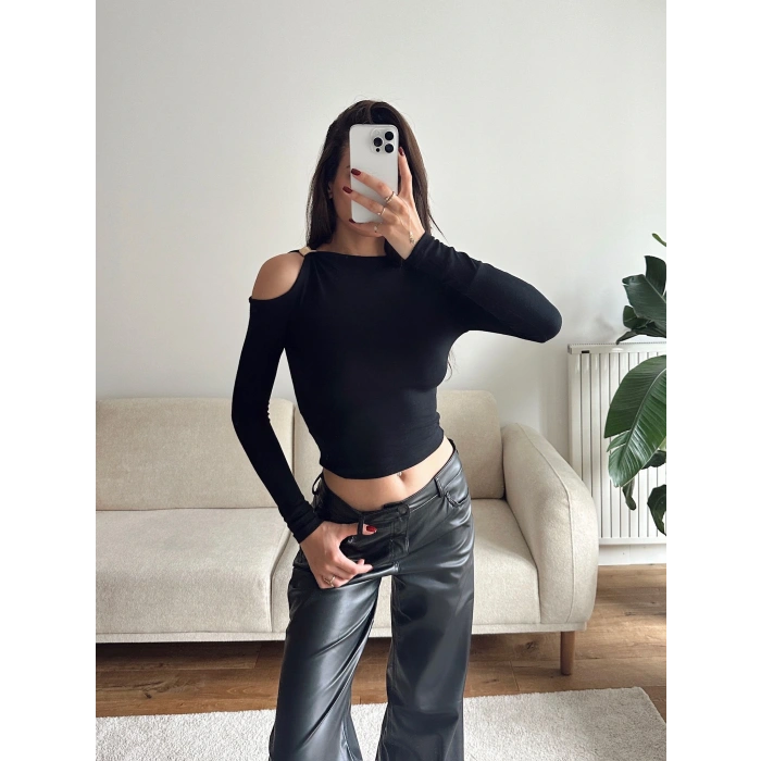 Omuz Aksesuar Crop - SİYAH