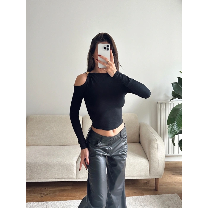 Omuz Aksesuar Crop - SİYAH