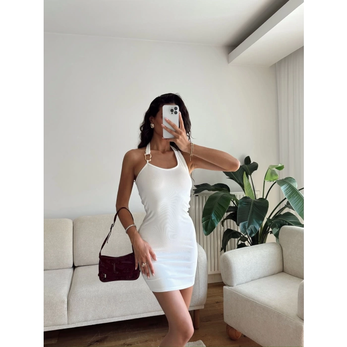 Omuz Aksesuar Elbise - BEYAZ