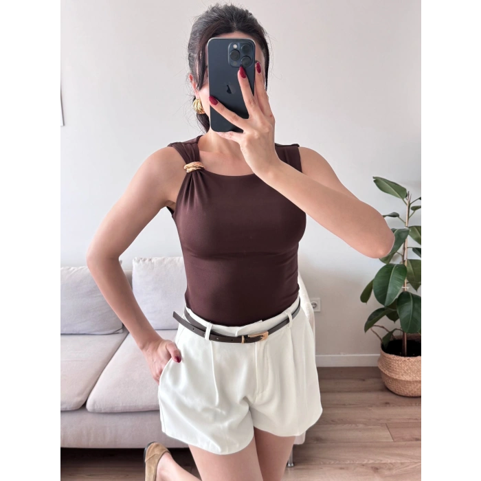 Omuz Aksesuar Halter Crop - KAHVE