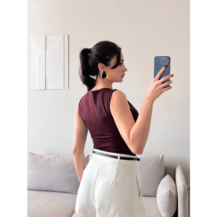 Omuz Aksesuar Halter Crop - KAHVE