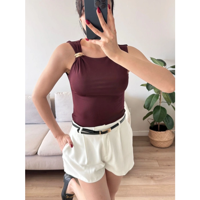 Omuz Aksesuar Halter Crop - KAHVE