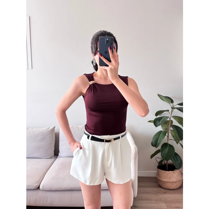 Omuz Aksesuar Halter Crop - KAHVE