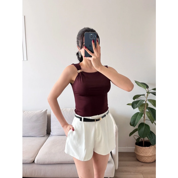 Omuz Aksesuar Halter Crop - KAHVE