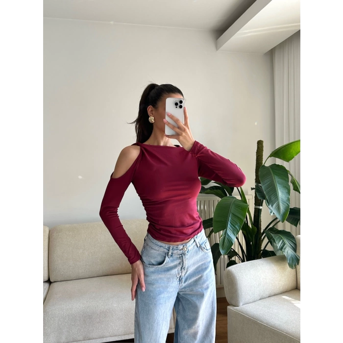 Omuz Burgu Crop - BORDO