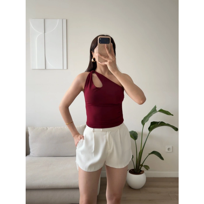 Omuz Burgu Crop - BORDO