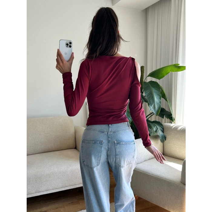 Omuz Burgu Crop - BORDO