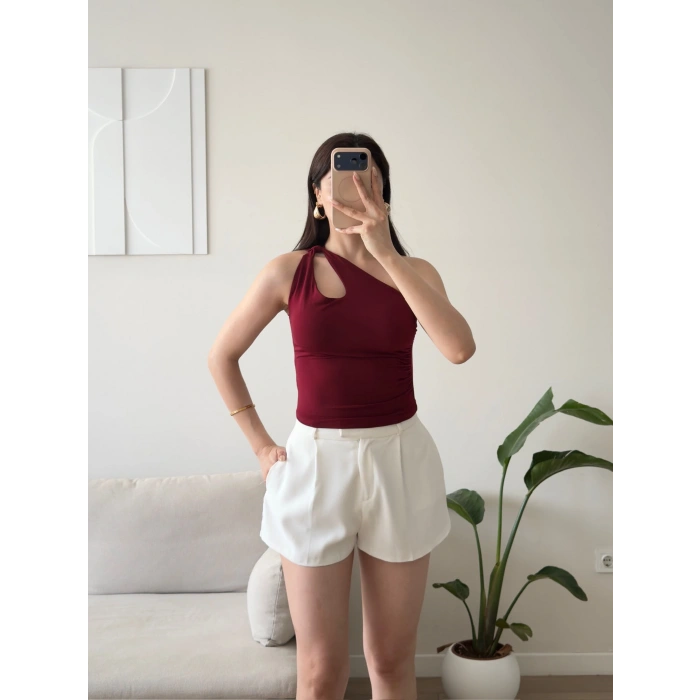 Omuz Burgu Crop - BORDO