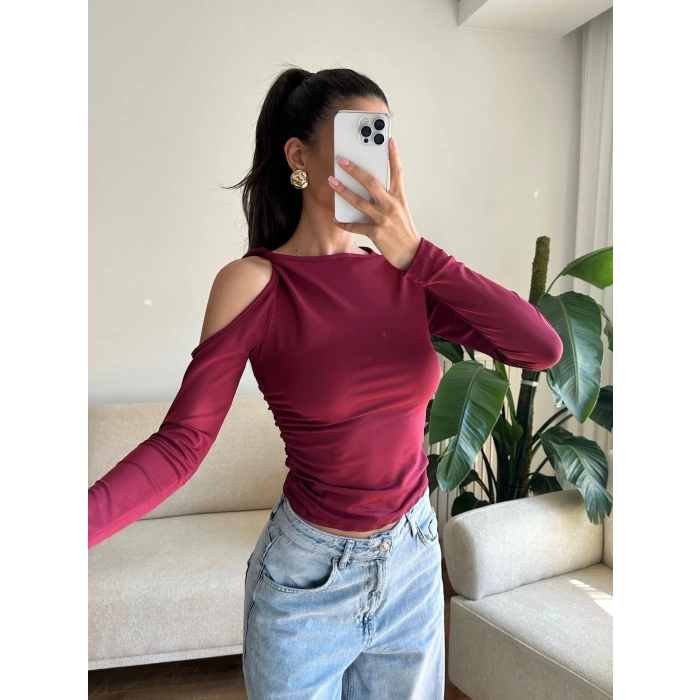Omuz Burgu Crop - BORDO
