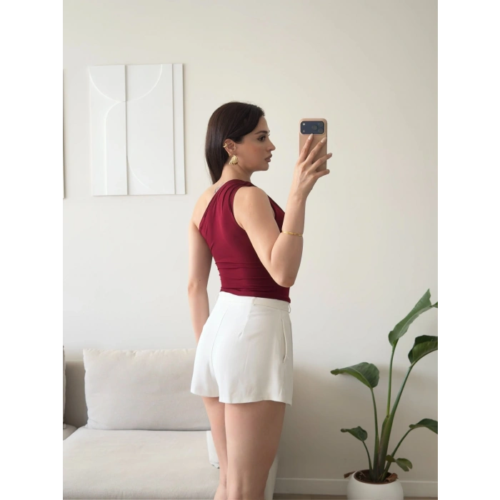 Omuz Burgu Crop - BORDO