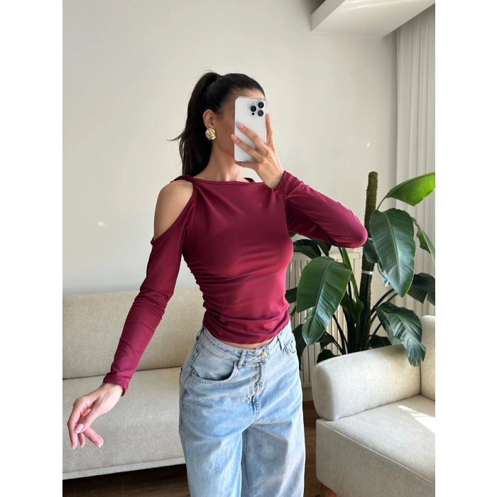 Omuz Burgu Crop - BORDO